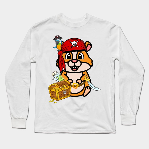 Cute orange hamster is a pirate Long Sleeve T-Shirt by Pet Station